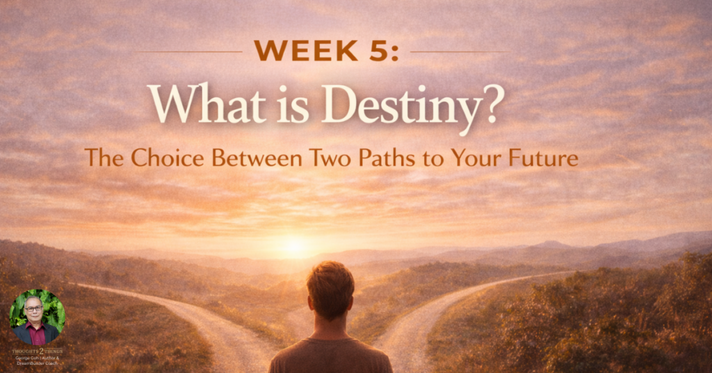 A winding path stretching into a sunrise horizon, representing the journey and choice inherent in personal destiny.